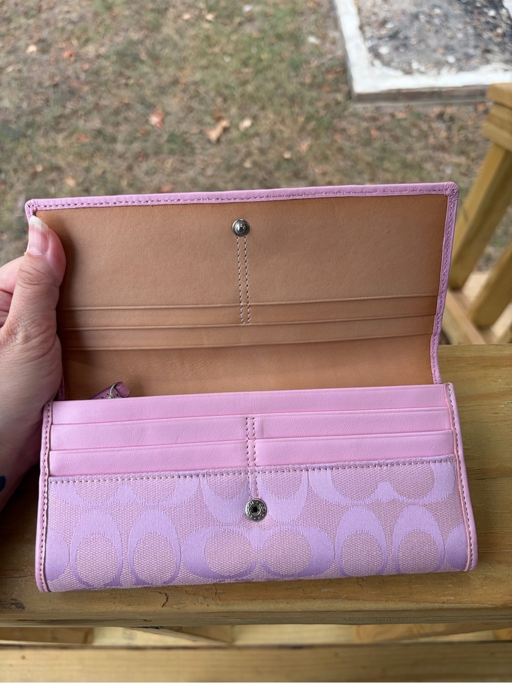 NWT Coach Light Pink Signature Accordion Wallet with Tan Interior